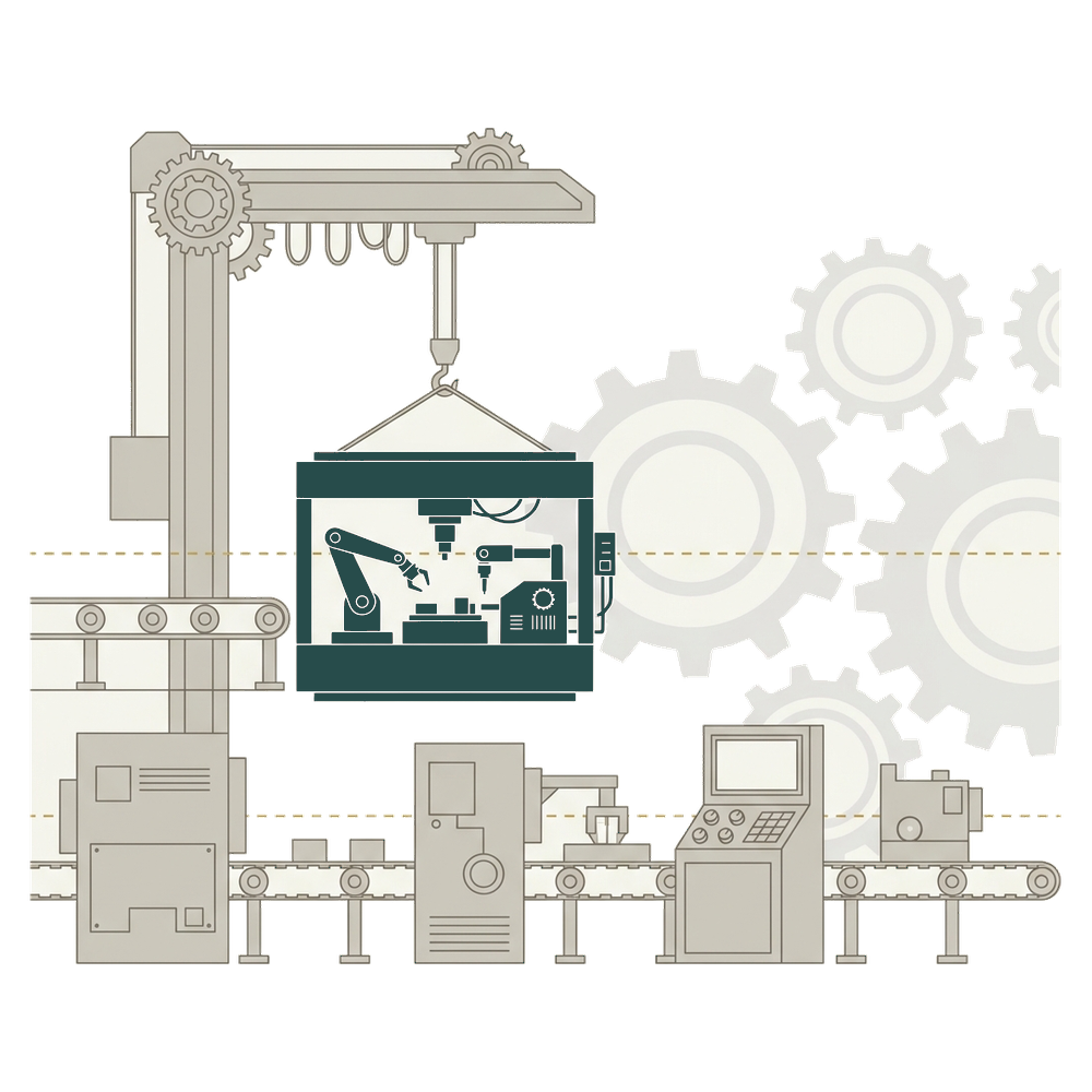 A new automated production line being installed and connected into an existing factory's flow